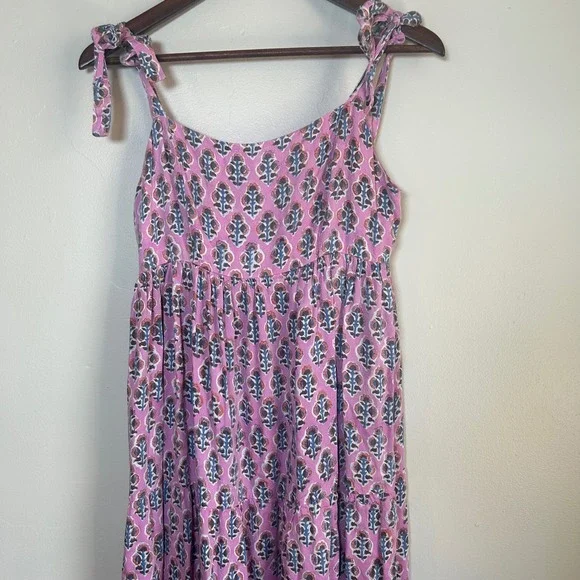 Emerson Fry India Collection Dress Women S Pink Block Print Tie Shoulder Maxi - Picture 3 of 7